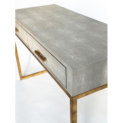 313 - OKA LANTAU DRESSING TABLE, faux shagreen with two frieze drawers and gilt metal supports, 120cm W x ... 