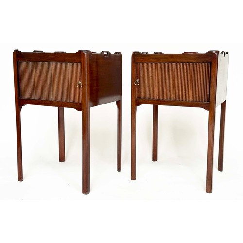 332 - TAMBOUR CABINETS, a pair, George III style mahogany with trays tops and tambour fronts, 48cm x 48cm ... 