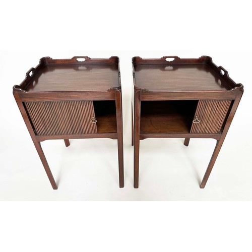 332 - TAMBOUR CABINETS, a pair, George III style mahogany with trays tops and tambour fronts, 48cm x 48cm ... 