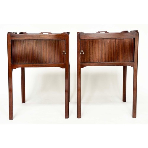 332 - TAMBOUR CABINETS, a pair, George III style mahogany with trays tops and tambour fronts, 48cm x 48cm ... 