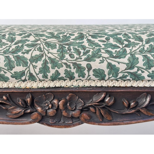 333 - WINDOW SEAT, rectangular 19th century carved walnut in the French manner with carved acorn decoratio... 