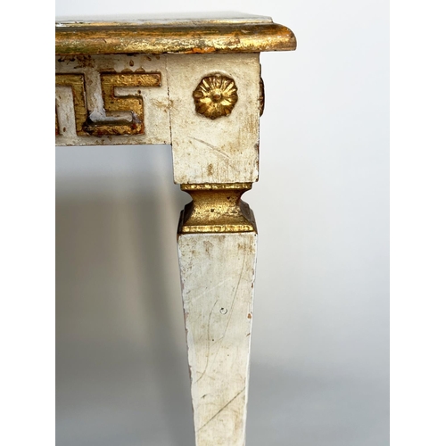 335 - ITALIAN LOW TABLE, early 20th century Florentine parcel gilt rectangular with Greek key frieze and t... 