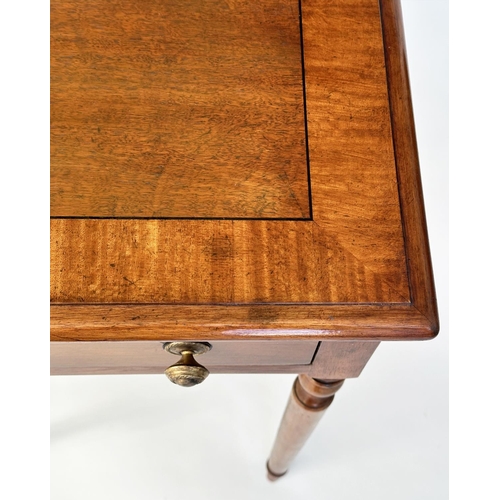 337 - LAMP TABLES, a pair, George III design mahogany and satinwood crossbanded each with frieze drawer an... 