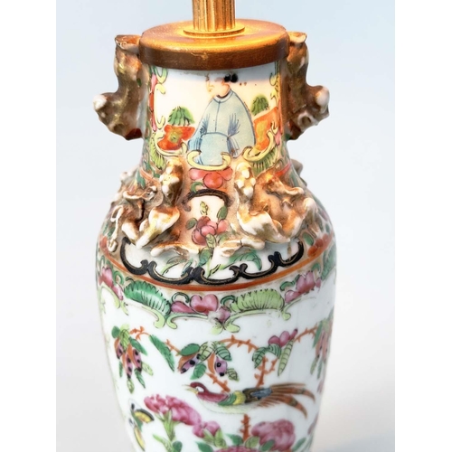 448 - TABLE LAMPS, a pair, late 19th century Canton Famille rose porcelain vases converted to lamps, 39m. ... 