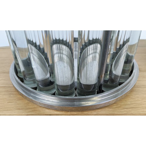 406 - STORM LANTERNS, a graduated pair, polished metal, with glass rods, 40.5cm x 26.5cm diam. at largest.... 