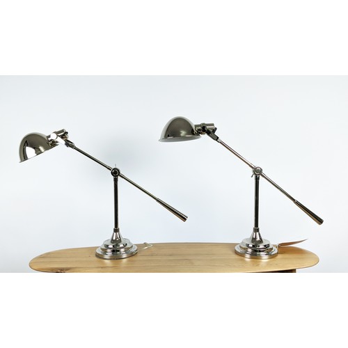 408 - DESK LAMPS, a pair, Art Deco style design, 69cm at tallest, polished metal. (2)