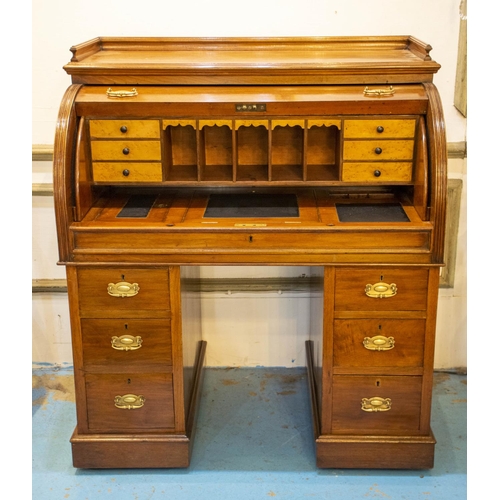 476 - CYLINDER DESK, 102cm H x 107cm W x 70cm D, Victorian walnut with fitted interior, pull out leather l... 