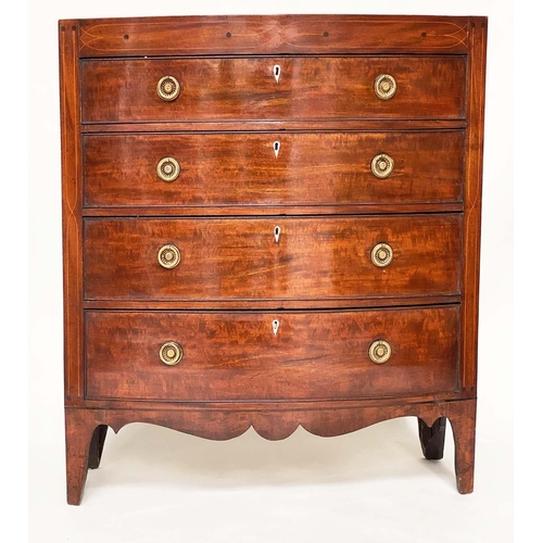 341 - HALL CHEST, Regency flame mahogany and crossbanded of adapted shallow proportions with inlaid frieze... 