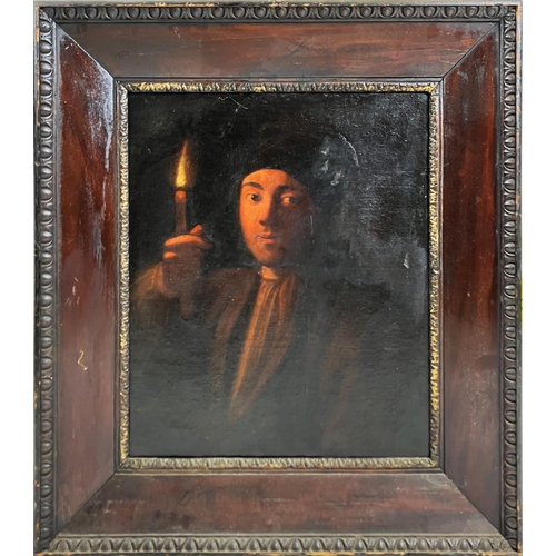 109 - MANNER OF GODFRIED SCHALKEN (1643-1705), 'Young Man with Candle', oil on canvas, 57cm, framed, (Prov... 
