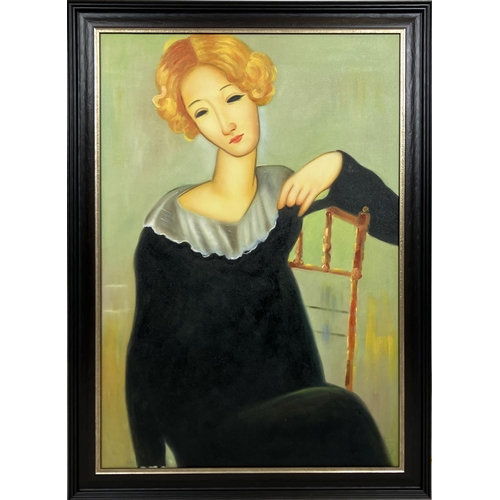 129 - AFTER AMEDEO MODIGLIANI, 'Woman with red hair', oil on canvas, 91cm x 60cm, framed.
