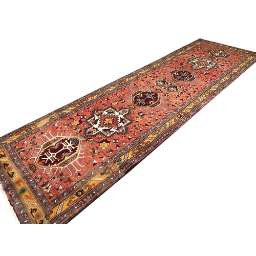 214 - PERSIAN HERIZ RUNNER, 350cm x 105cm.