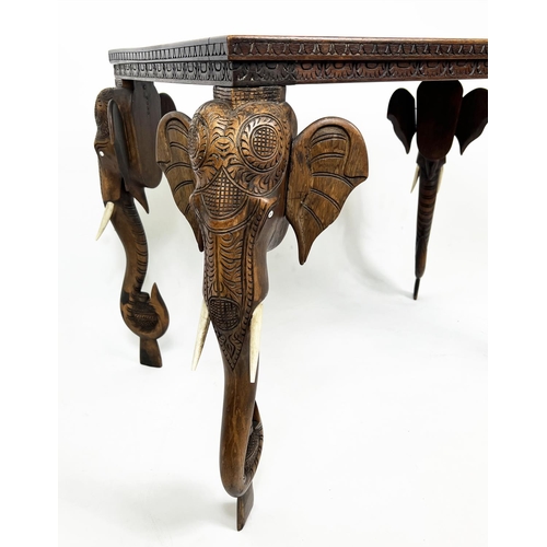 222 - ANGLO-INDIAN OCCASIONAL TABLE, late 19th century intricately carved with elephant head supports, 61c... 