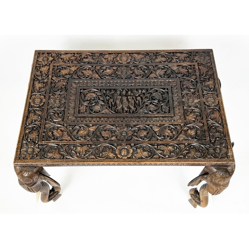 222 - ANGLO-INDIAN OCCASIONAL TABLE, late 19th century intricately carved with elephant head supports, 61c... 