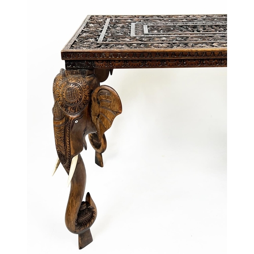 222 - ANGLO-INDIAN OCCASIONAL TABLE, late 19th century intricately carved with elephant head supports, 61c... 