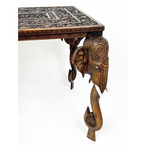 222 - ANGLO-INDIAN OCCASIONAL TABLE, late 19th century intricately carved with elephant head supports, 61c... 