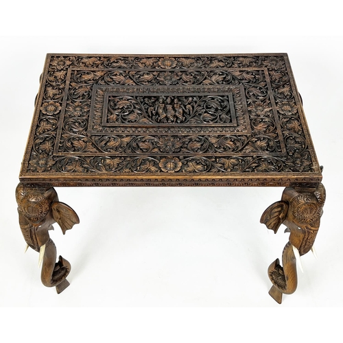 222 - ANGLO-INDIAN OCCASIONAL TABLE, late 19th century intricately carved with elephant head supports, 61c... 