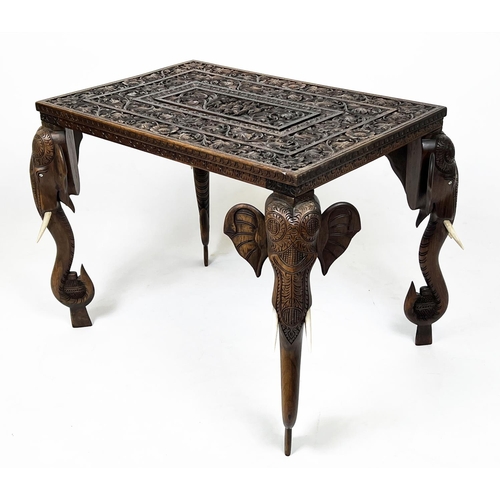 222 - ANGLO-INDIAN OCCASIONAL TABLE, late 19th century intricately carved with elephant head supports, 61c... 