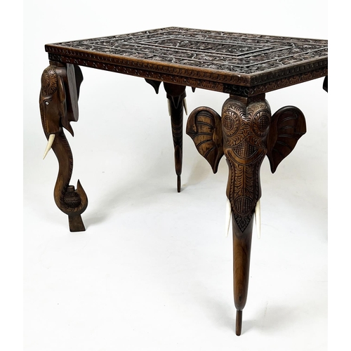 222 - ANGLO-INDIAN OCCASIONAL TABLE, late 19th century intricately carved with elephant head supports, 61c... 