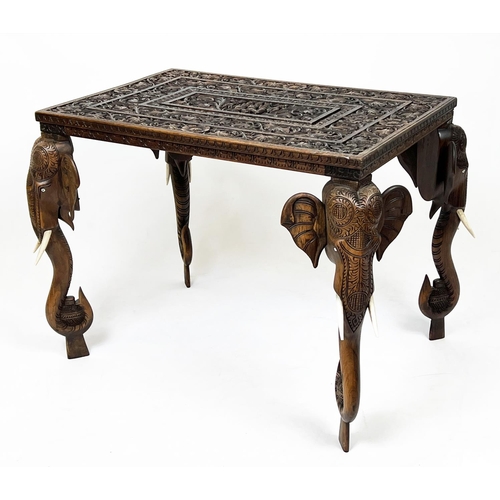 222 - ANGLO-INDIAN OCCASIONAL TABLE, late 19th century intricately carved with elephant head supports, 61c... 