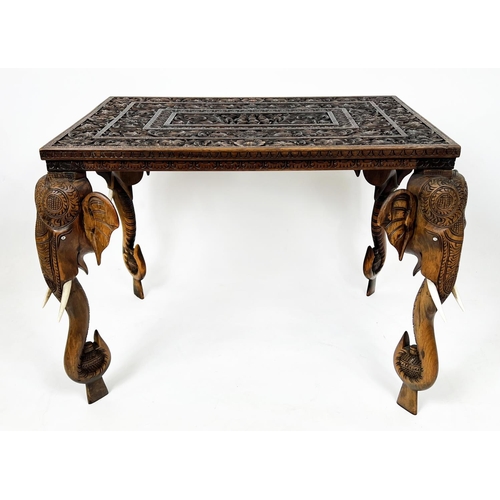 222 - ANGLO-INDIAN OCCASIONAL TABLE, late 19th century intricately carved with elephant head supports, 61c... 