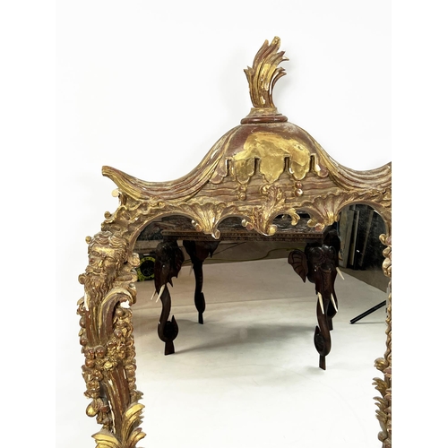 223 - WALL MIRROR, in the Brighton Pavillion manner, giltwood and gesso pagoda design frame, 118cm x 81cm.