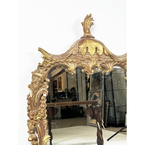 223 - WALL MIRROR, in the Brighton Pavillion manner, giltwood and gesso pagoda design frame, 118cm x 81cm.