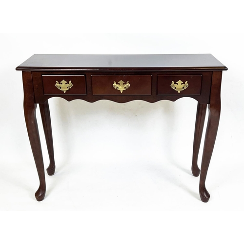 225 - CONSOLE TABLES, a pair, George III design, mahogany each with three drawers, 69cm H x 92cm W x 30cn ... 