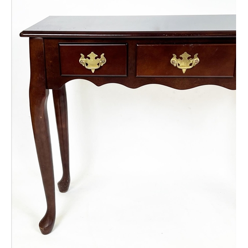 225 - CONSOLE TABLES, a pair, George III design, mahogany each with three drawers, 69cm H x 92cm W x 30cn ... 