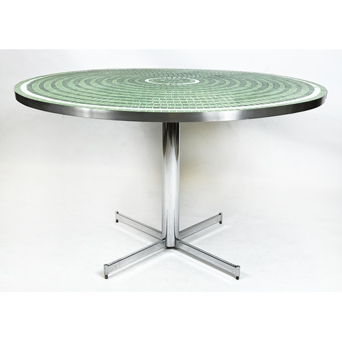 227 - CENTRE TABLE, French circa 1960's circular tiled top on chrome base, 75cm H x 120cm diam.