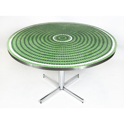 227 - CENTRE TABLE, French circa 1960's circular tiled top on chrome base, 75cm H x 120cm diam.