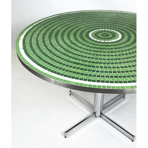 227 - CENTRE TABLE, French circa 1960's circular tiled top on chrome base, 75cm H x 120cm diam.