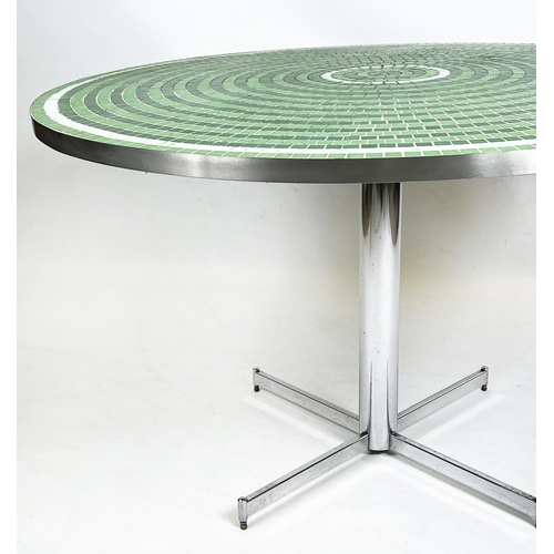 227 - CENTRE TABLE, French circa 1960's circular tiled top on chrome base, 75cm H x 120cm diam.