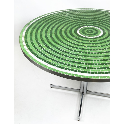 227 - CENTRE TABLE, French circa 1960's circular tiled top on chrome base, 75cm H x 120cm diam.