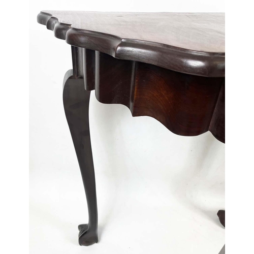 230 - HALL TABLES, a pair, Irish Georgian 18th century style, shaped pie crust edge on cabriole legs with ... 