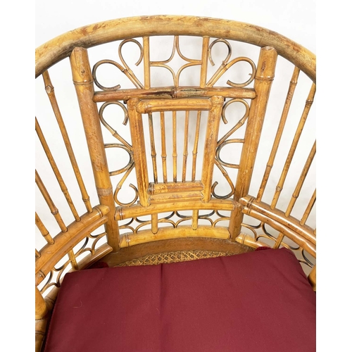 231 - BRIGHTON PAVILION STYLE BAMBOO AND CANED CHAIRS, a pair, with squab cushions, 55cm W. (2)