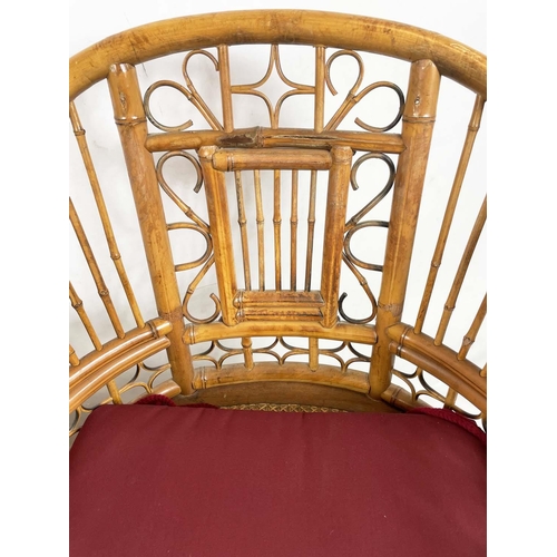 231 - BRIGHTON PAVILION STYLE BAMBOO AND CANED CHAIRS, a pair, with squab cushions, 55cm W. (2)