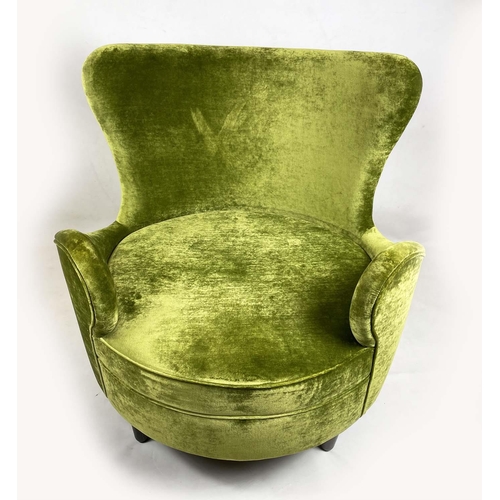 232 - ARMCHAIR, mid 20th century Italian style in green velvet, 90cm W x 98cm H x 100cm D.