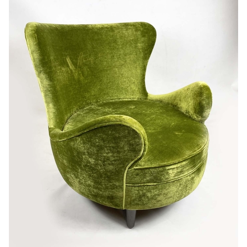 232 - ARMCHAIR, mid 20th century Italian style in green velvet, 90cm W x 98cm H x 100cm D.