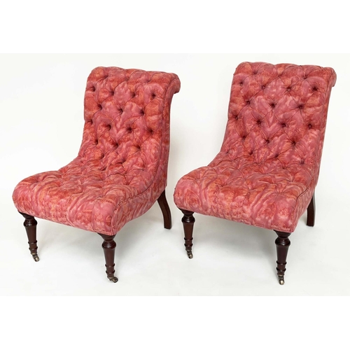 236 - GEORGE SMITH CHAIRS, a pair, with paisley buttoned upholstery and scroll back with turned front supp... 