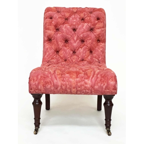 236 - GEORGE SMITH CHAIRS, a pair, with paisley buttoned upholstery and scroll back with turned front supp... 