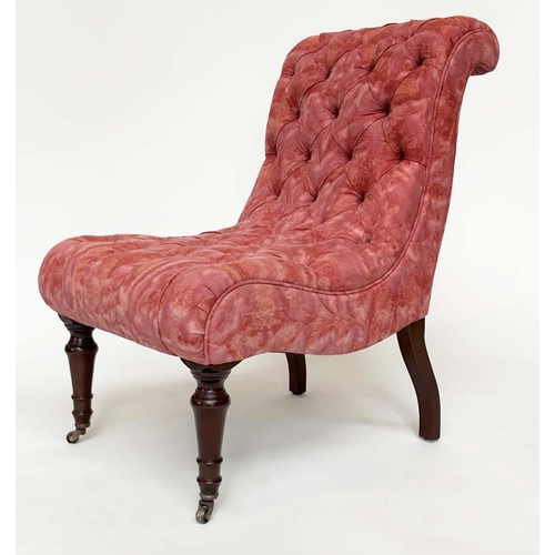 236 - GEORGE SMITH CHAIRS, a pair, with paisley buttoned upholstery and scroll back with turned front supp... 