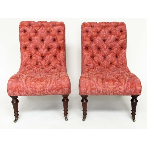 236 - GEORGE SMITH CHAIRS, a pair, with paisley buttoned upholstery and scroll back with turned front supp... 