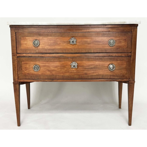 240 - COMMODE, late 18th century Italian figured olive wood and crossbanded with two long drawers and slen... 