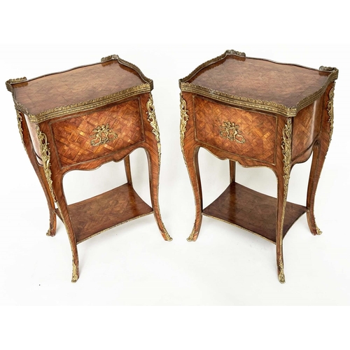 246 - LAMP TABLES, 71cm H x 44cm W x 33cm D, a pair, early 20th century French Kingwood marquetry and gilt... 