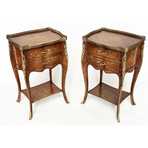 246 - LAMP TABLES, 71cm H x 44cm W x 33cm D, a pair, early 20th century French Kingwood marquetry and gilt... 