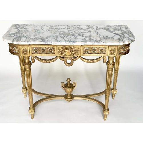 248 - ITALIAN CONSOLE TABLE, Italian early 20th century giltwood with brèche marble top above pierced rose... 