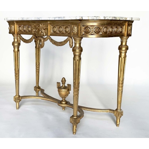 248 - ITALIAN CONSOLE TABLE, Italian early 20th century giltwood with brèche marble top above pierced rose... 