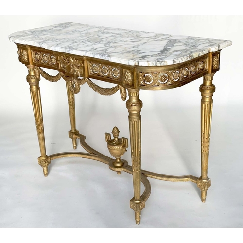 248 - ITALIAN CONSOLE TABLE, Italian early 20th century giltwood with brèche marble top above pierced rose... 