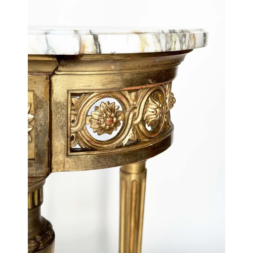 248 - ITALIAN CONSOLE TABLE, Italian early 20th century giltwood with brèche marble top above pierced rose... 