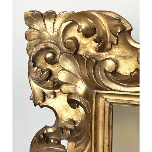 249 - FLORENTINE WALL MIRROR, 19th century Italian Florentine carved giltwood with pierced foliate cushion... 